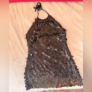 Black Sequin Halter Mini Dress